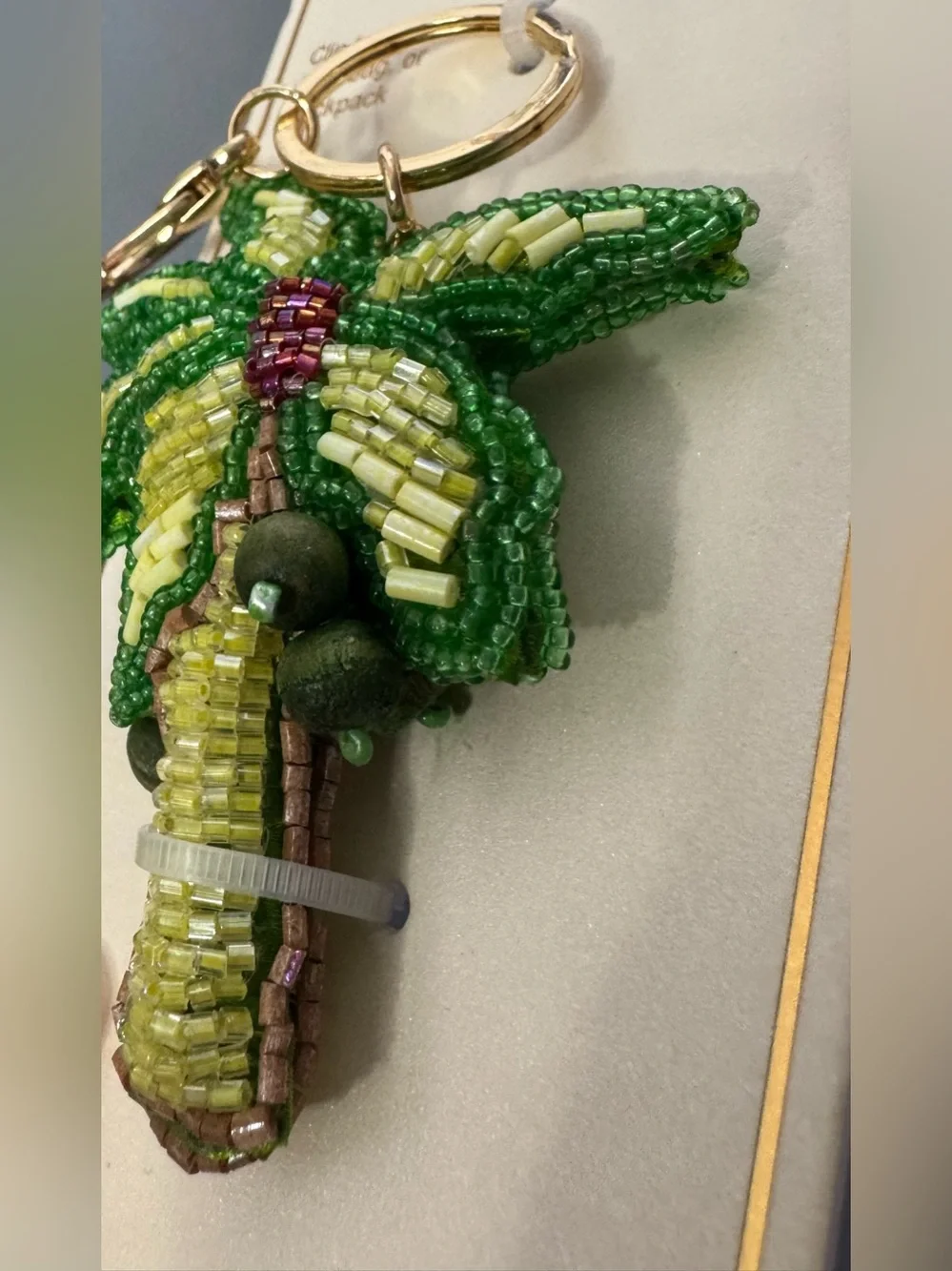 Haute Hippie Beaded Palm Tree Key Charm in Green and Yellow with Gold Hardware